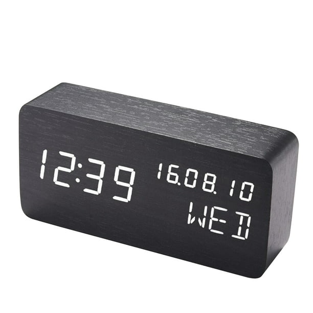Details about   Table Clock Sound Control Desktop Luminous Alarm Wooden Calendar Adjustable